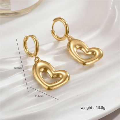 1 Pair Simple Style Commute Heart Shape Polishing Plating Stainless Steel 18k Gold Plated Drop Earrings