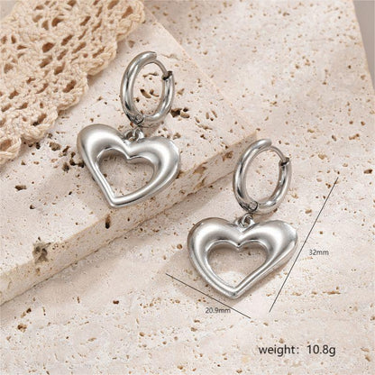 1 Pair Simple Style Commute Heart Shape Polishing Plating Stainless Steel 18k Gold Plated Drop Earrings