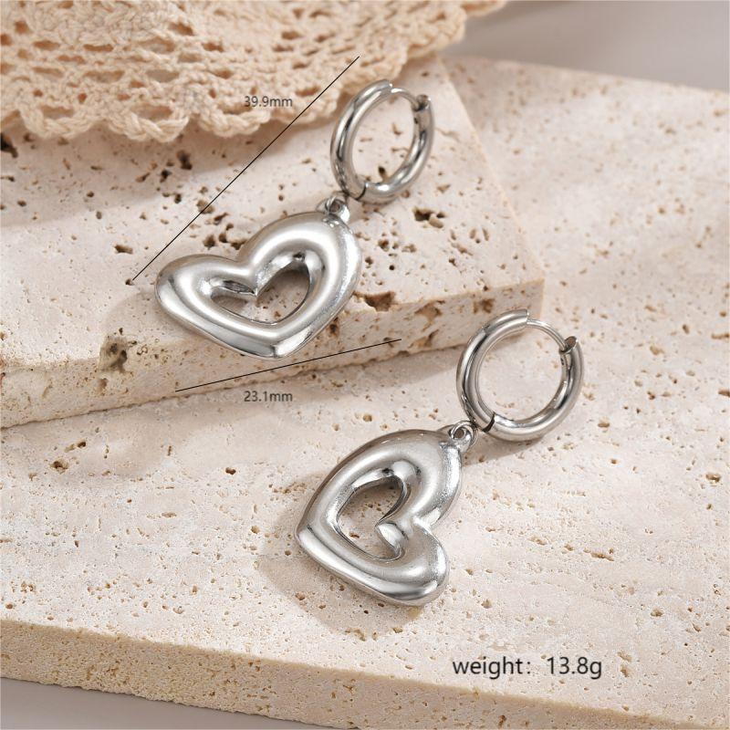 1 Pair Simple Style Commute Heart Shape Polishing Plating Stainless Steel 18k Gold Plated Drop Earrings