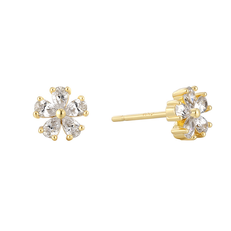 1 Pair Simple Style Flower Plating Inlay Copper Zircon 18k Gold Plated Ear Studs