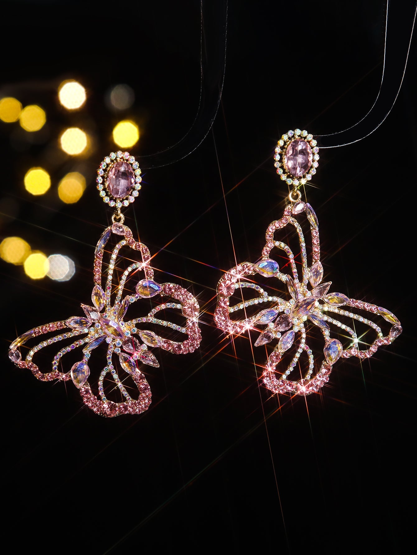 1 Pair Elegant Shiny Geometric Color Block Inlay Alloy Rhinestones Zircon Drop Earrings