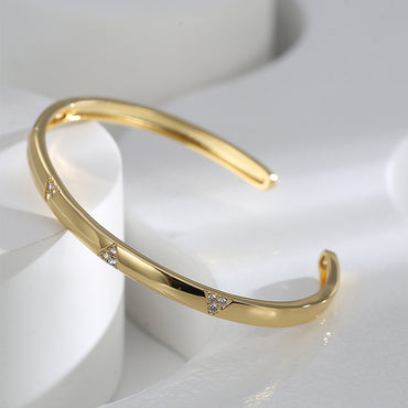 Casual Simple Style Solid Color Copper Plating Inlay Zircon 18k Gold Plated Bangle