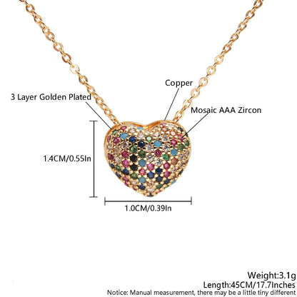 Elegant Simple Style Heart Shape Copper Plating Inlay Zircon Gold Plated Pendant Necklace