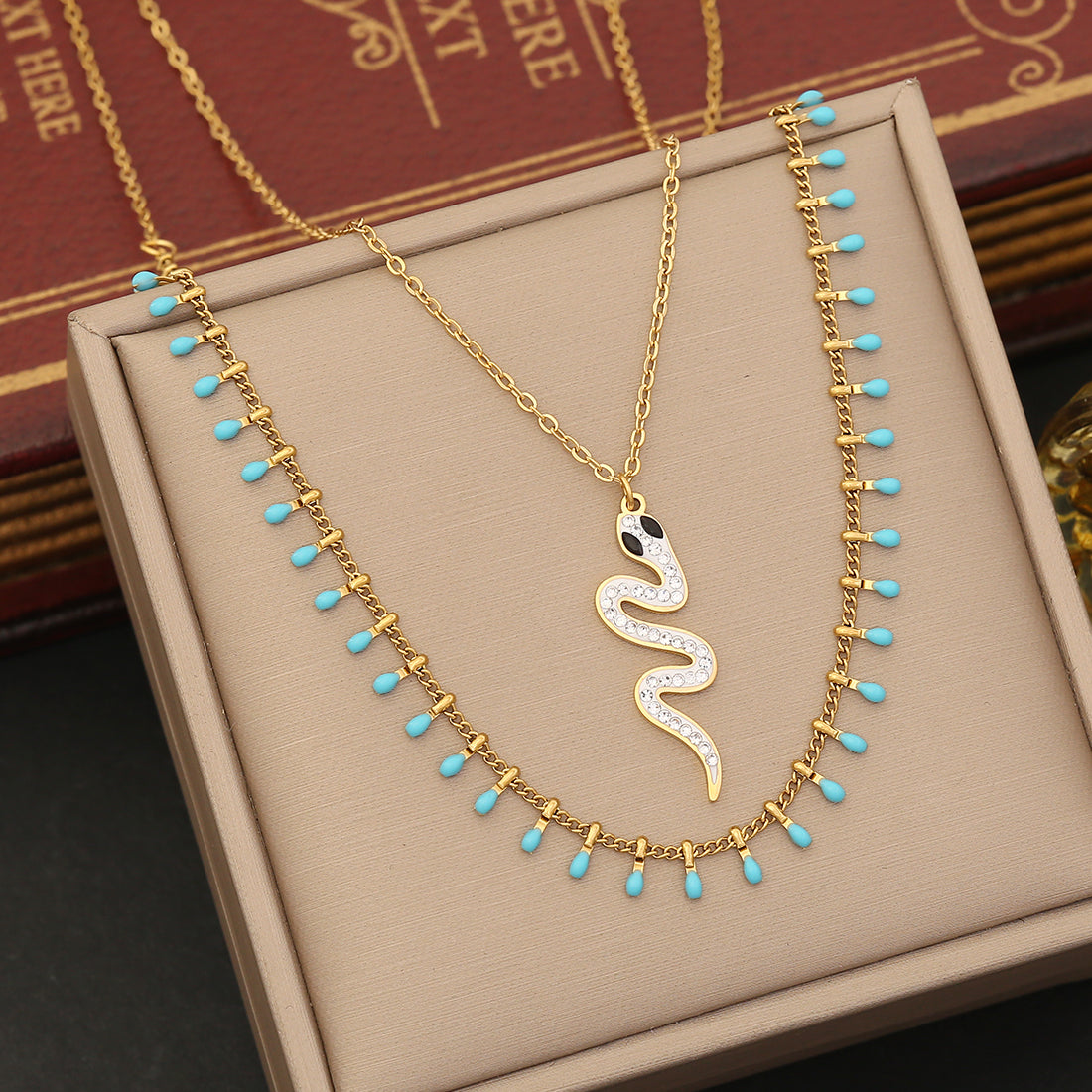 Commute Snake Stainless Steel Inlay Artificial Diamond Layered Necklaces