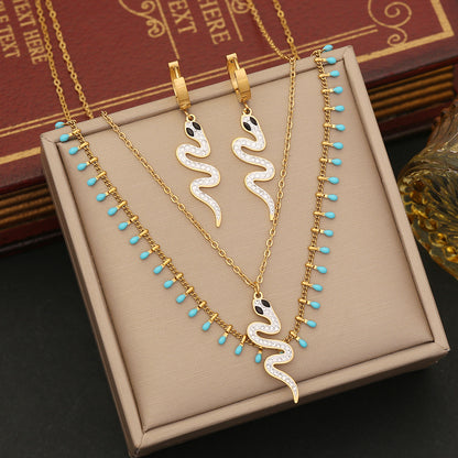 Commute Snake Stainless Steel Inlay Artificial Diamond Layered Necklaces