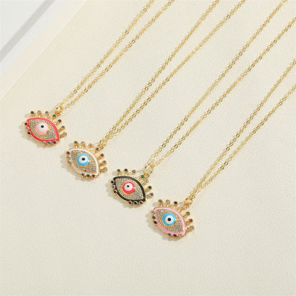 Vintage Style Simple Style Commute Eye Copper Plating Inlay Zircon 14k Gold Plated Pendant Necklace