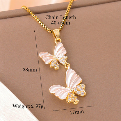 Sweet Cross Little Bear Flower Stainless Steel Enamel Plating Inlay Artificial Diamond 18k Gold Plated Pendant Necklace