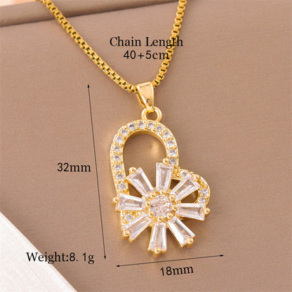 Sweet Cross Little Bear Flower Stainless Steel Enamel Plating Inlay Artificial Diamond 18k Gold Plated Pendant Necklace