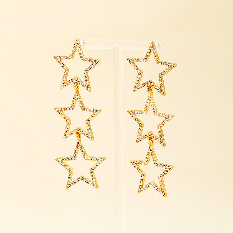 1 Pair Cute Simple Style Star Hollow Out Inlay Alloy Rhinestones Drop Earrings