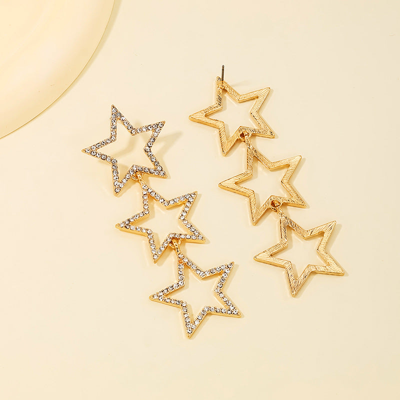 1 Pair Cute Simple Style Star Hollow Out Inlay Alloy Rhinestones Drop Earrings