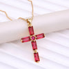 Simple Style Cross Copper Plating Inlay Glass Zircon 18k Gold Plated Pendant Necklace