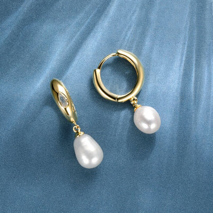 1 Pair Elegant Round Plating Inlay Copper Artificial Pearls 18k Gold Plated Drop Earrings