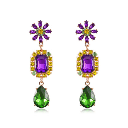 1 Pair Elegant Flower Plating Inlay Alloy Artificial Gemstones Gold Plated Drop Earrings