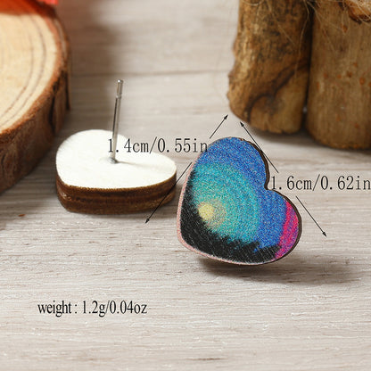 1 Pair Cute Heart Shape Flower Umbrella Painted Plating Wood Silver Plated Ear Studs