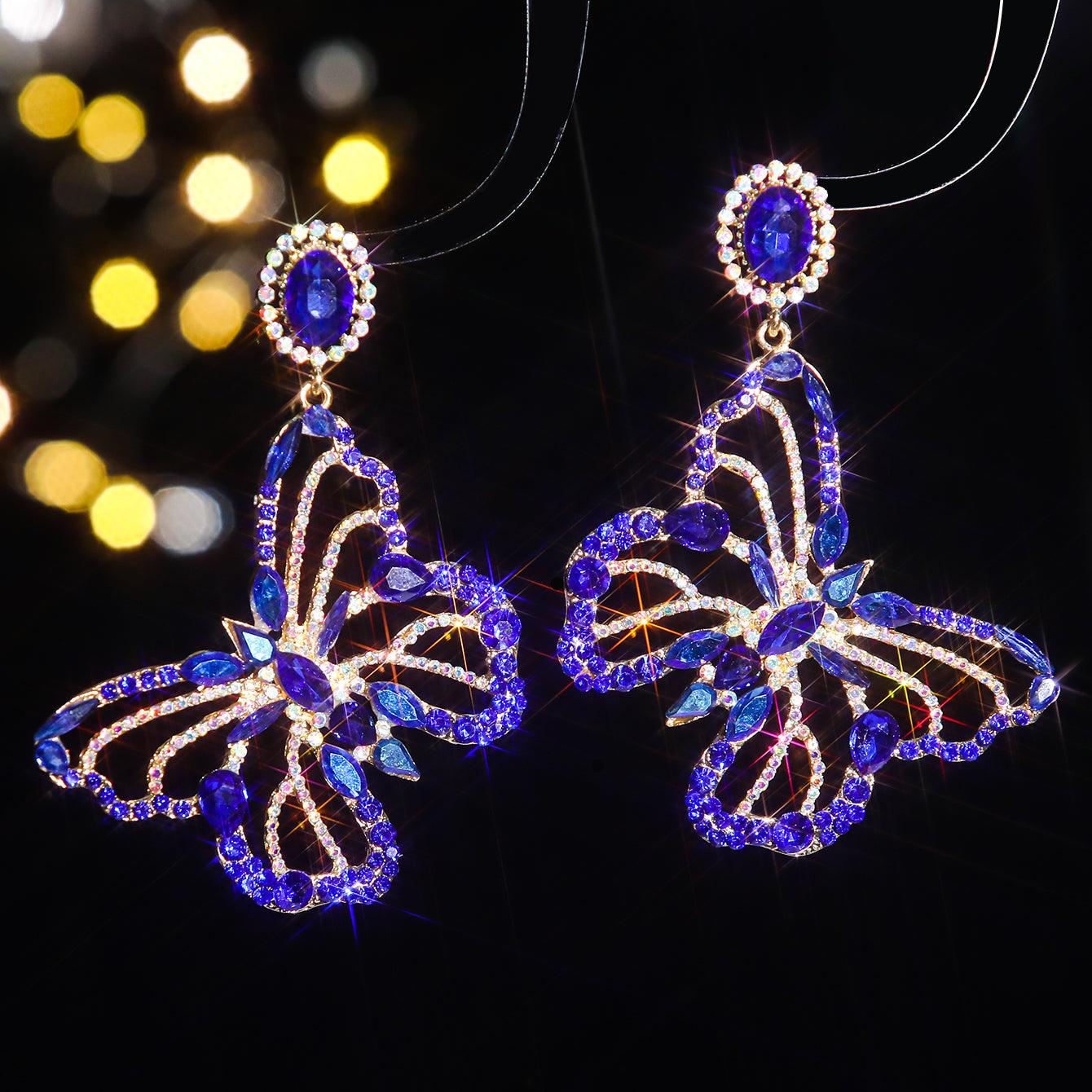 1 Pair Shiny Butterfly Inlay Alloy Rhinestones Zircon Drop Earrings