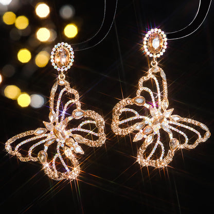 1 Pair Shiny Butterfly Inlay Alloy Rhinestones Zircon Drop Earrings