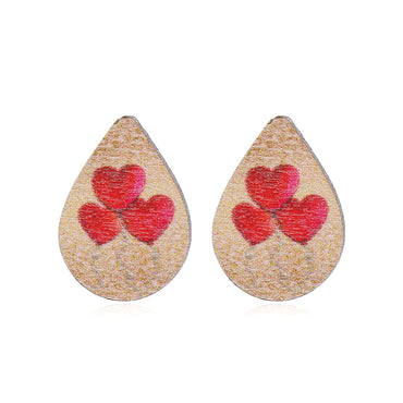 1 Pair Cute Heart Shape Flower Umbrella Painted Plating Wood Silver Plated Ear Studs