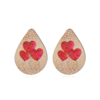 1 Pair Cute Heart Shape Flower Umbrella Painted Plating Wood Silver Plated Ear Studs