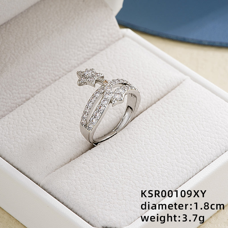 Ig Style Elegant Simple Style Star Butterfly Bow Knot Copper Plating Inlay Zircon White Gold Plated Open Rings