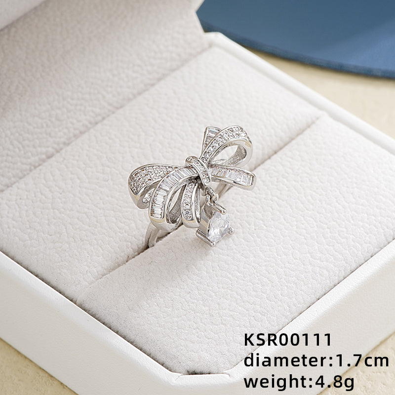 Ig Style Elegant Simple Style Star Butterfly Bow Knot Copper Plating Inlay Zircon White Gold Plated Open Rings