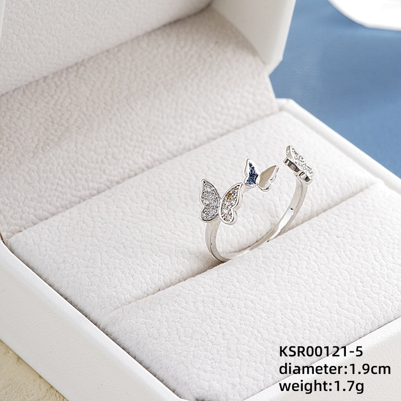 Ig Style Elegant Simple Style Star Butterfly Bow Knot Copper Plating Inlay Zircon White Gold Plated Open Rings