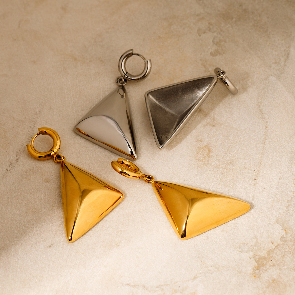 1 Pair Ig Style Simple Style Triangle Solid Color Plating Stainless Steel 18k Gold Plated Drop Earrings