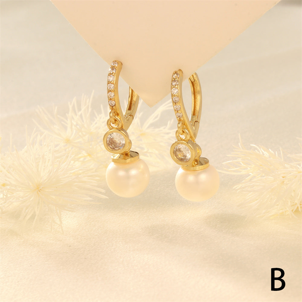 1 Pair Elegant Luxurious Irregular Plating Inlay Freshwater Pearl Copper Turquoise Zircon 18k Gold Plated Drop Earrings