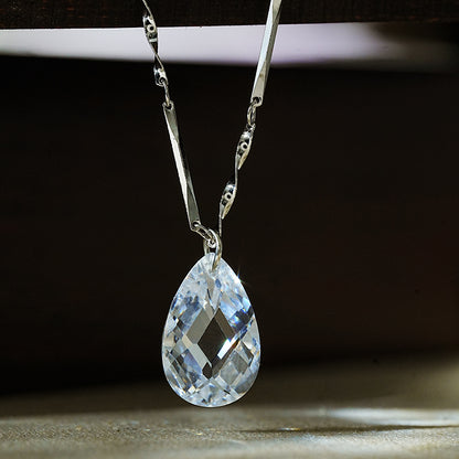 Elegant Shiny Water Droplets Sterling Silver Plating Zircon Platinum Plated Pendant Necklace