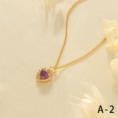 Ig Style Simple Style Water Droplets Heart Shape Copper Plating Inlay Stone Zircon 18k Gold Plated Pendant Necklace