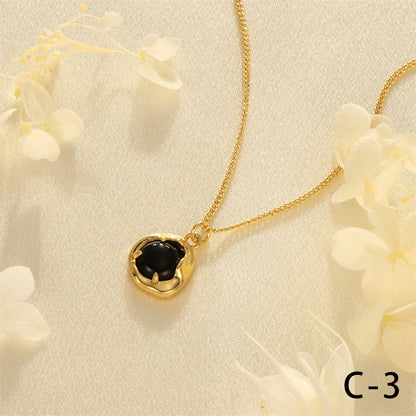 Ig Style Simple Style Water Droplets Heart Shape Copper Plating Inlay Stone Zircon 18k Gold Plated Pendant Necklace