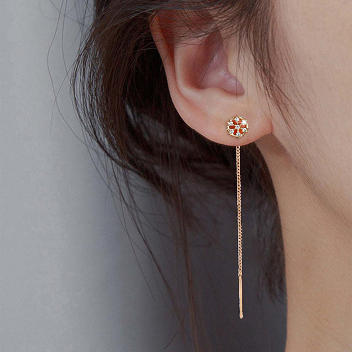 1 Pair Ig Style Simple Style Flower Plating Inlay Copper Zircon Gold Plated Ear Line