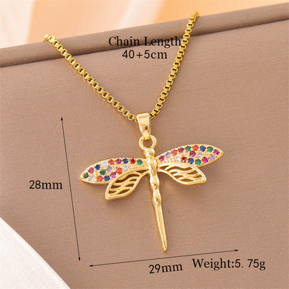 Retro Lady Roman Style Snake Bee Butterfly Stainless Steel Titanium Steel Enamel Plating Inlay Zircon 18k Gold Plated Pendant Necklace