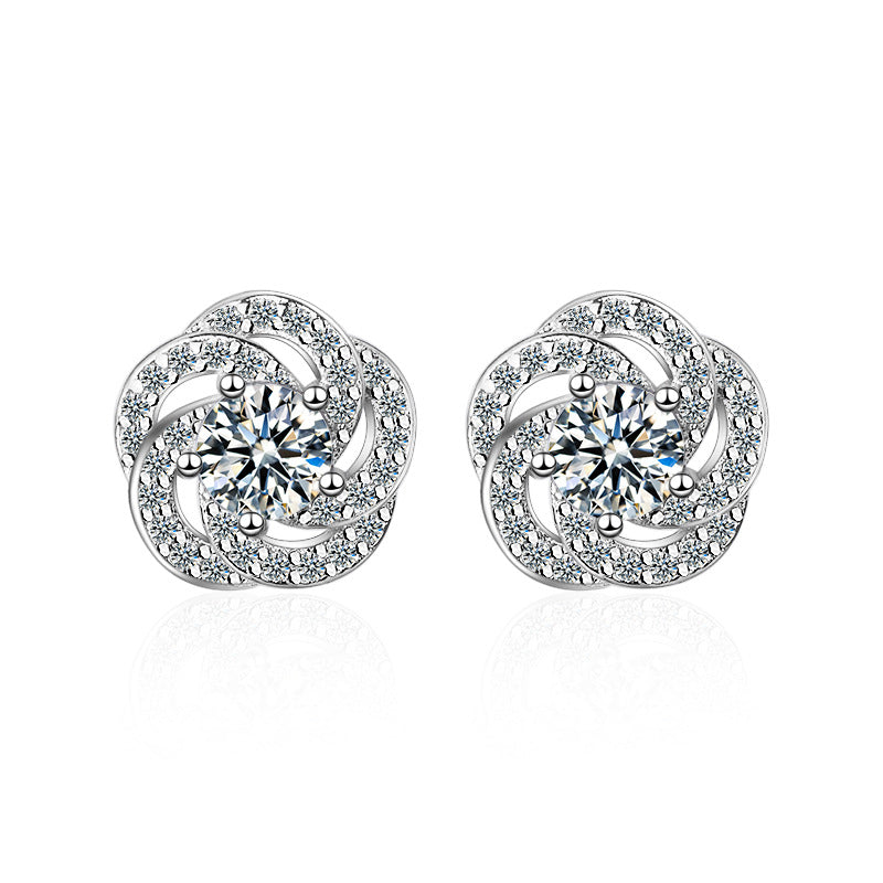 1 Pair Simple Style Flower Plating Inlay Copper Zircon White Gold Plated Ear Studs