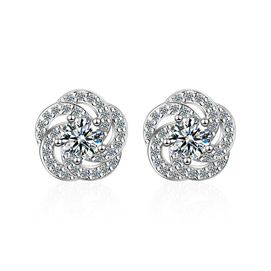 1 Pair Simple Style Flower Plating Inlay Copper Zircon White Gold Plated Ear Studs