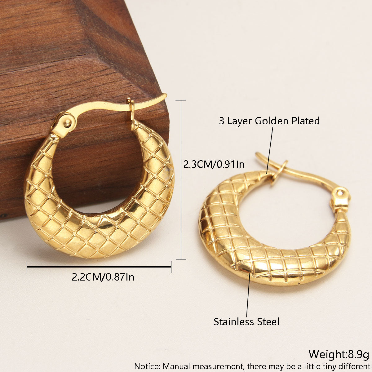 1 Pair Retro Simple Style Solid Color Plating Stainless Steel 18k Gold Plated Earrings