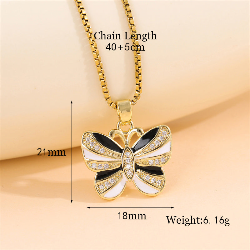 Elegant Simple Style Streetwear Heart Shape Flower Butterfly Stainless Steel Titanium Steel Plating Inlay Zircon 18k Gold Plated Pendant Necklace