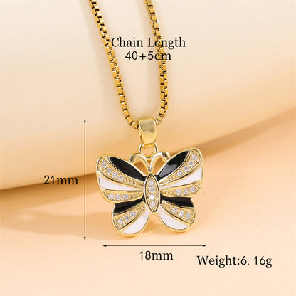 Elegant Simple Style Streetwear Heart Shape Flower Butterfly Stainless Steel Titanium Steel Plating Inlay Zircon 18k Gold Plated Pendant Necklace