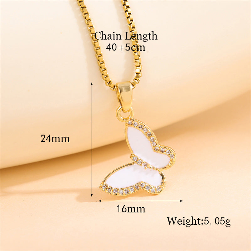 Elegant Simple Style Streetwear Heart Shape Flower Butterfly Stainless Steel Titanium Steel Plating Inlay Zircon 18k Gold Plated Pendant Necklace