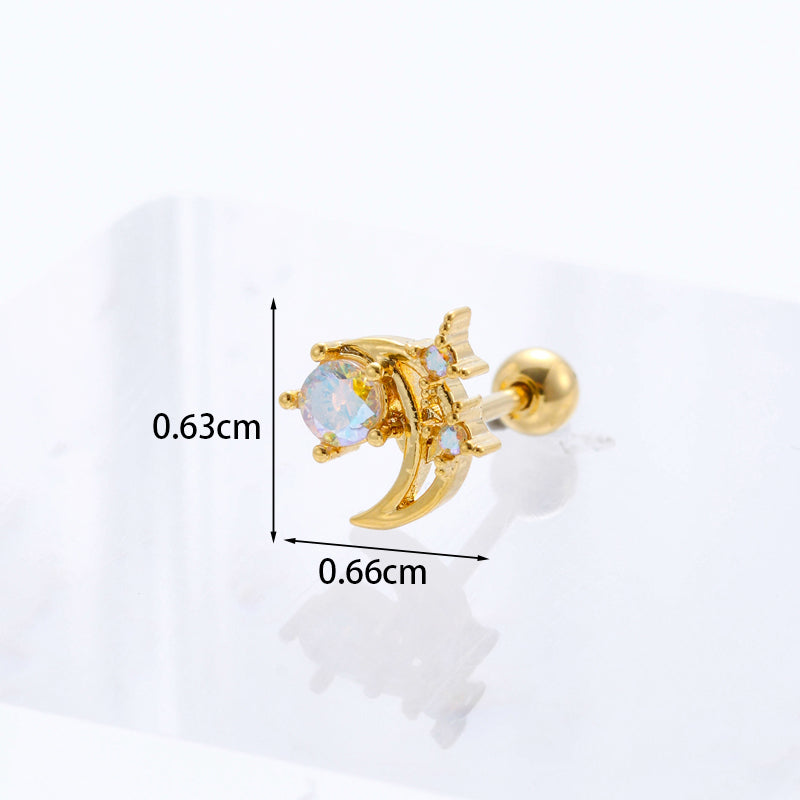 Geometric Plating Metal Artificial Gemstones Earrings Ear Studs