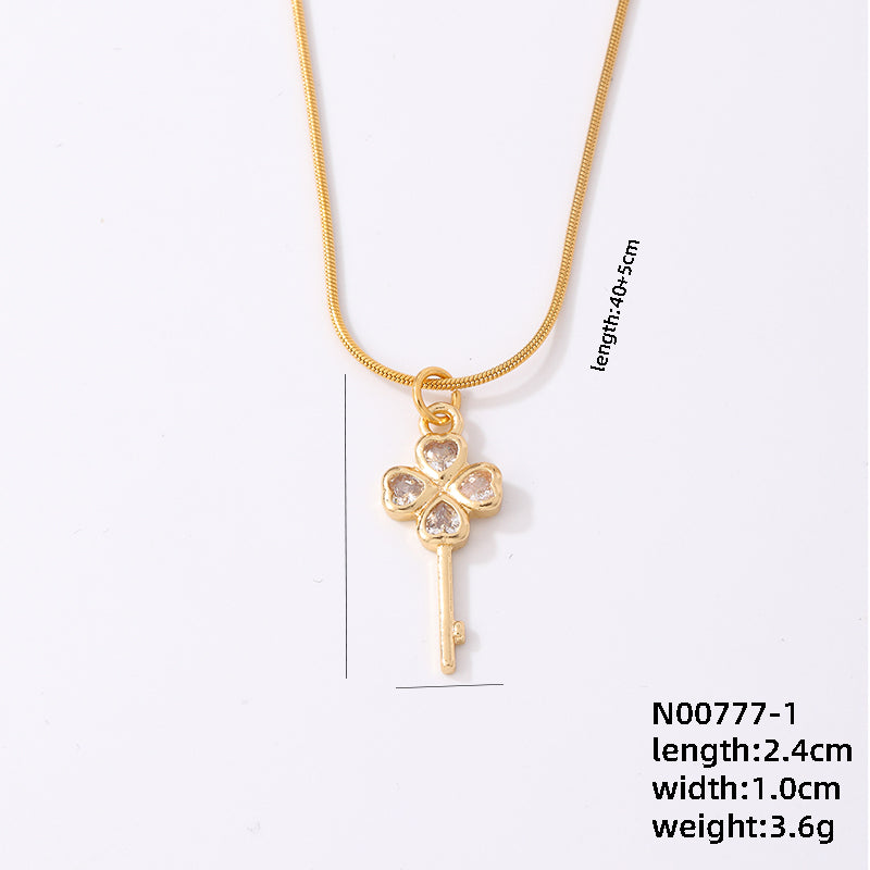 Ig Style Elegant Simple Style Key Copper Plating Inlay Zircon Gold Plated Necklace