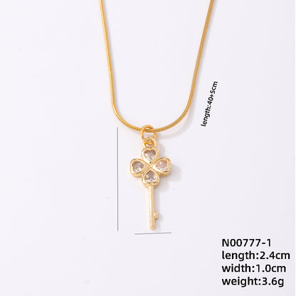 Ig Style Elegant Simple Style Key Copper Plating Inlay Zircon Gold Plated Necklace