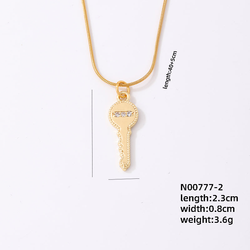 Ig Style Elegant Simple Style Key Copper Plating Inlay Zircon Gold Plated Necklace