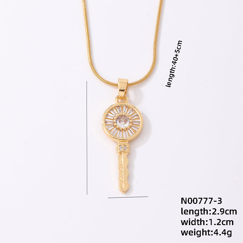 Ig Style Elegant Simple Style Key Copper Plating Inlay Zircon Gold Plated Necklace