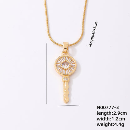 Ig Style Elegant Simple Style Key Copper Plating Inlay Zircon Gold Plated Necklace