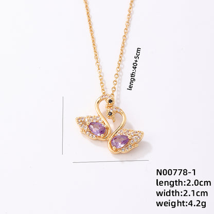 Ig Style Elegant Simple Style Swan Copper Plating Inlay Zircon Gold Plated Necklace