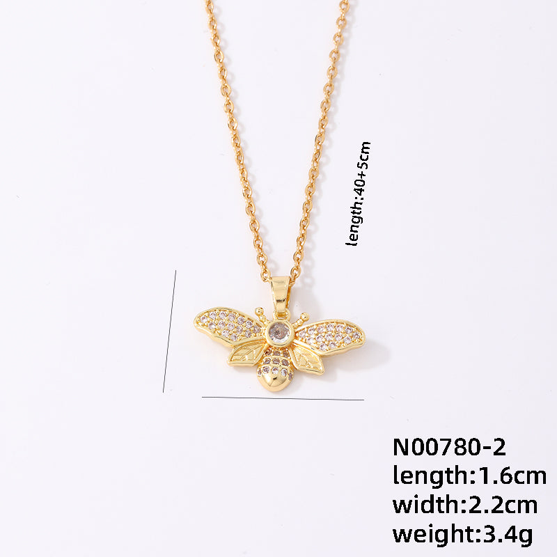 Ig Style Elegant Simple Style Dinosaur Bee Fish Tail Stainless Steel Titanium Steel Plating Inlay Zircon Gold Plated Necklace