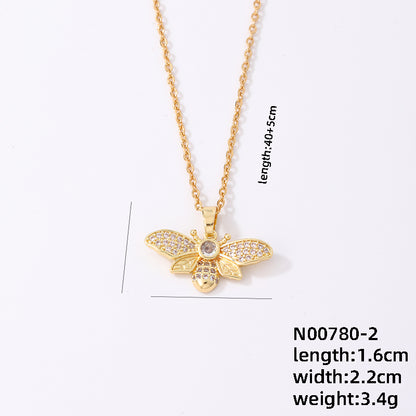 Ig Style Elegant Simple Style Dinosaur Bee Fish Tail Stainless Steel Titanium Steel Plating Inlay Zircon Gold Plated Necklace