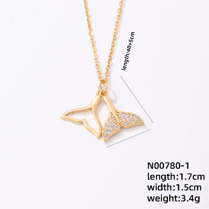 Ig Style Elegant Simple Style Dinosaur Bee Fish Tail Stainless Steel Titanium Steel Plating Inlay Zircon Gold Plated Necklace