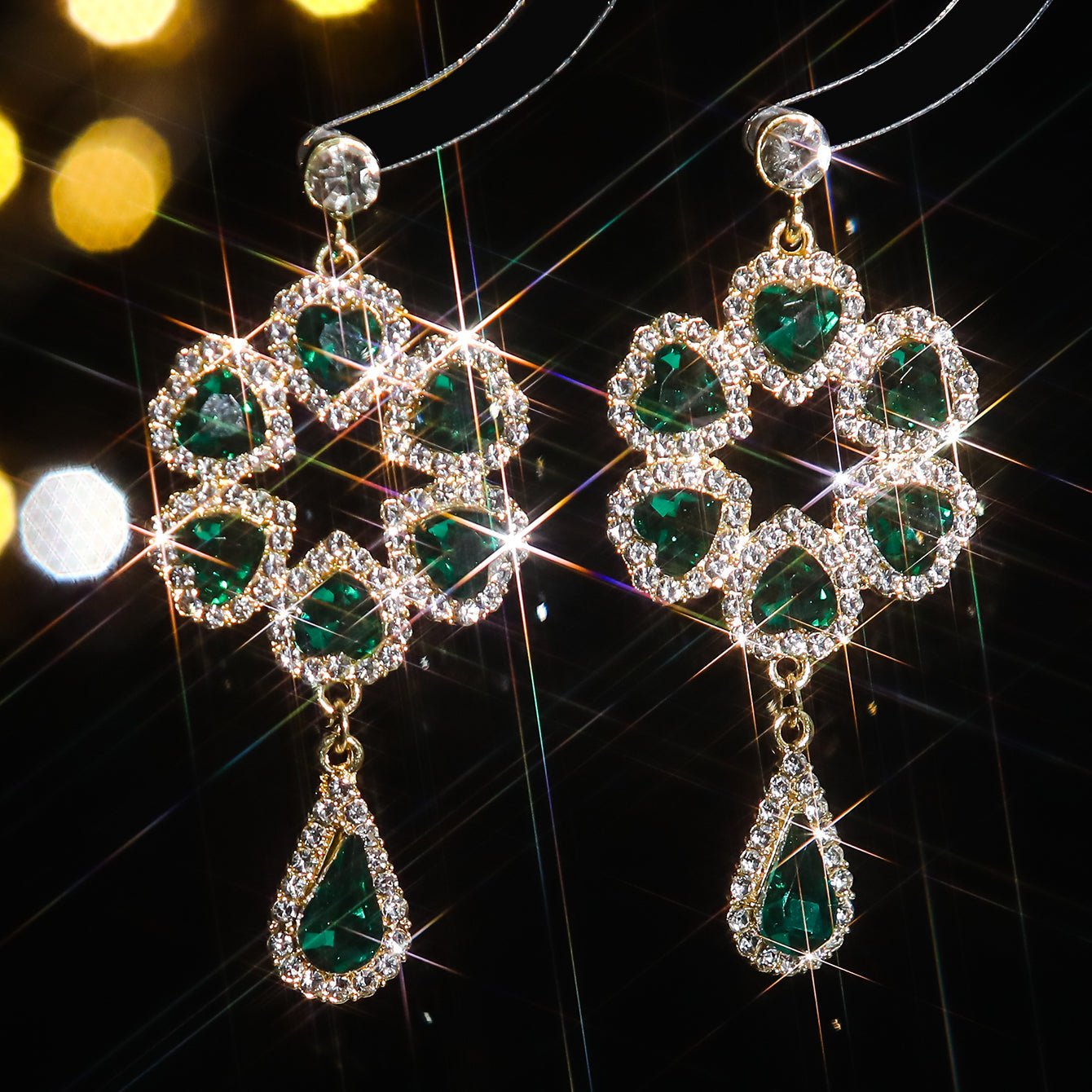 1 Pair Elegant Color Block Inlay Alloy Rhinestones Zircon Drop Earrings