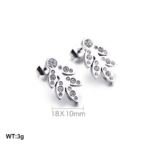 1 Pair Simple Style Leaf Inlay Stainless Steel Zircon Ear Studs